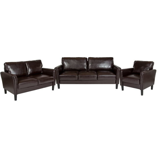 Flash Furniture Bari 3 Piece Upholstered Set in Brown LeatherSoft