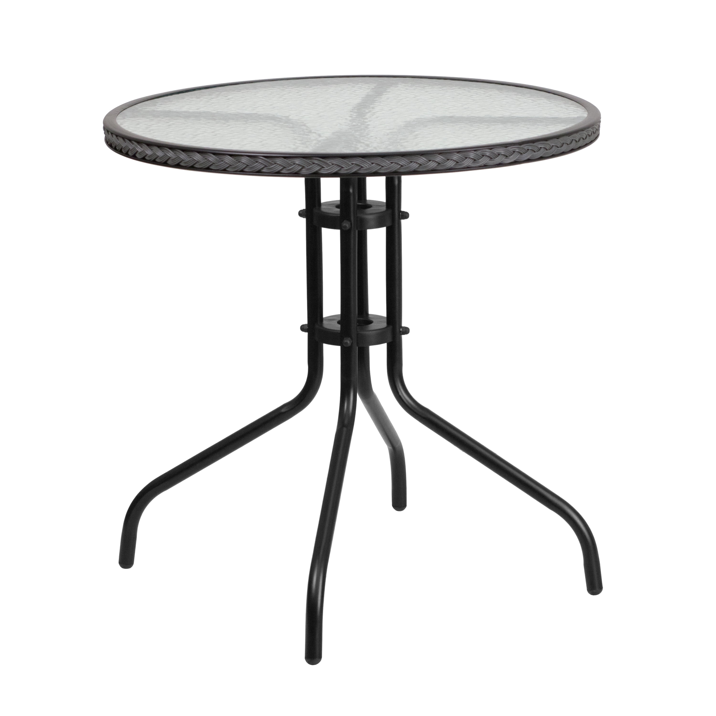 28'' Round Glass Dining Table with Gray Rattan Edge