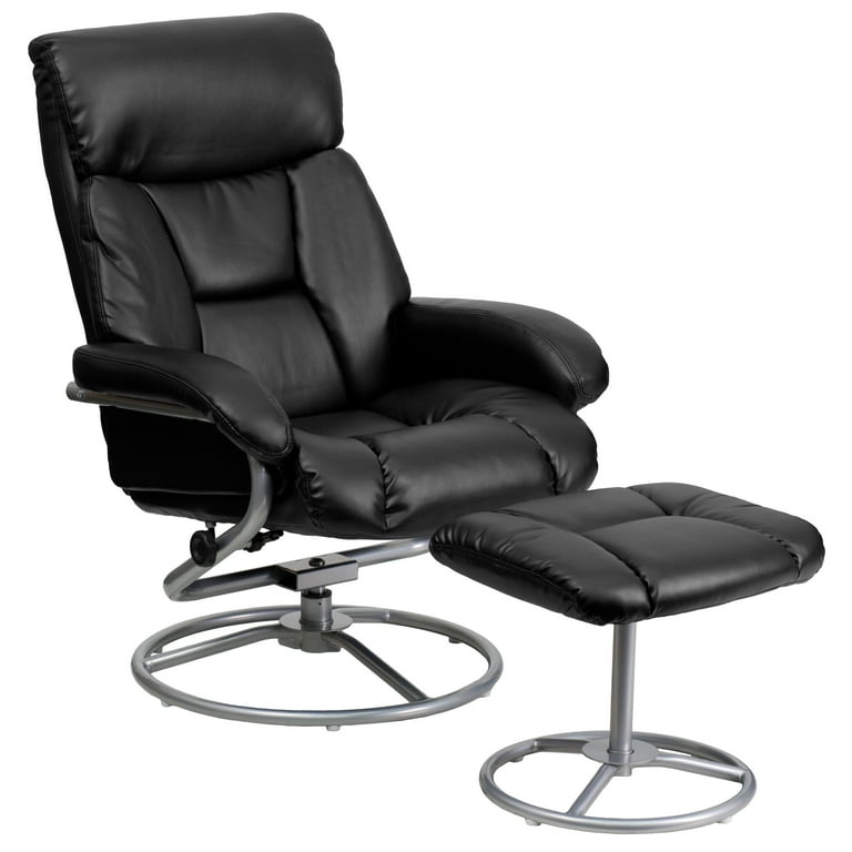 Flash Furniture Barker Contemporary Multi Position Recliner and Ottoman with Metal Base in Black LeatherSoft