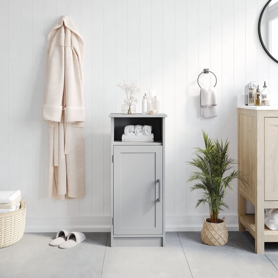 Flash Furniture Bathroom Storage Cabinet Organizer with Magnetic Closure Door, In-Cabinet Adjustable Shelf, and Upper Open Shelf in Gray