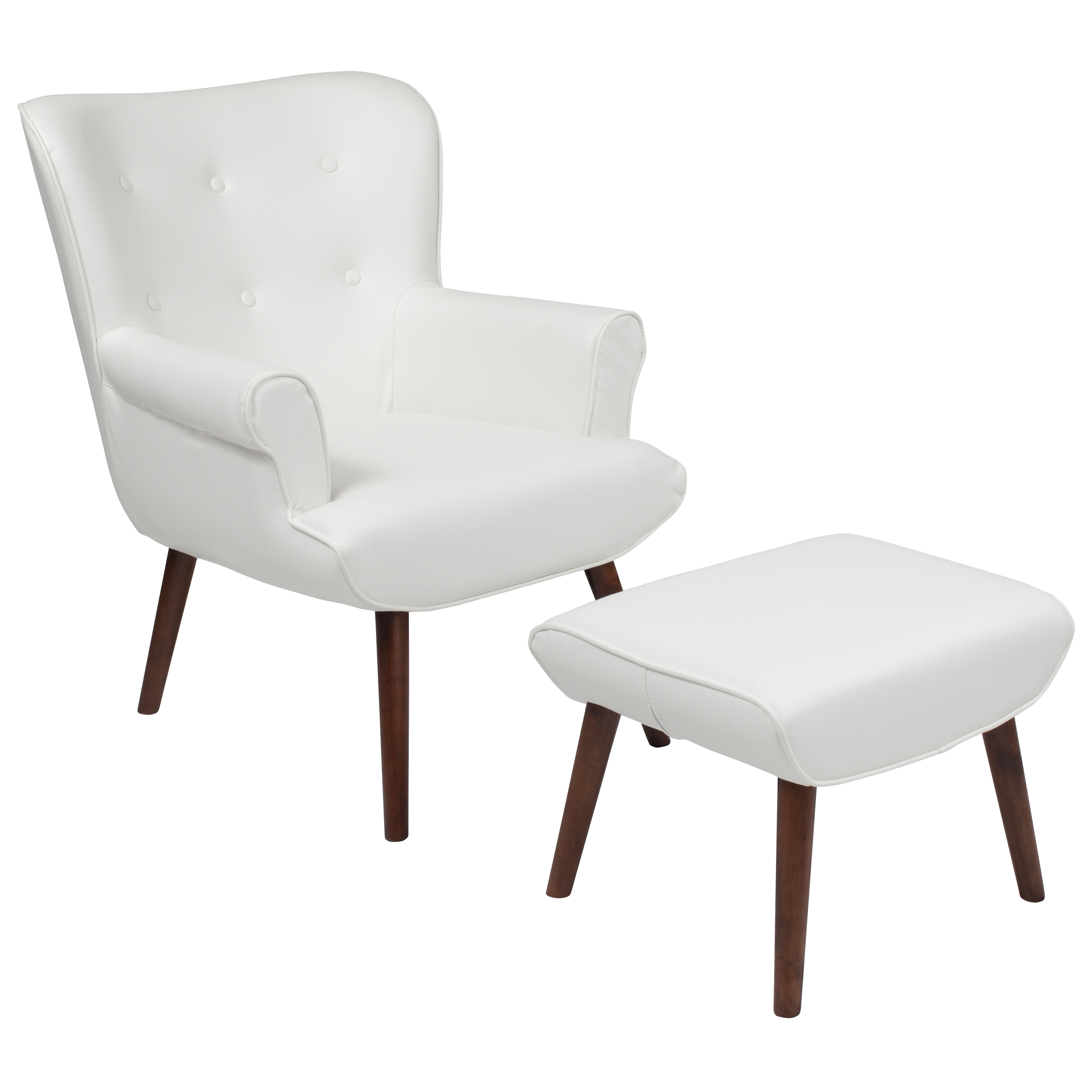 Flash Furniture Bayton Upholstered Wingback Chair with Ottoman in White LeatherSoft - image 1 of 4