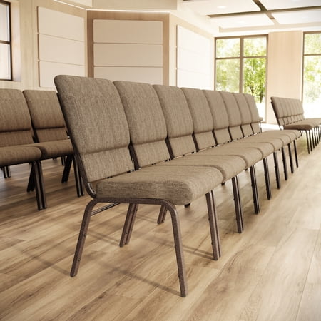 Flash Furniture 4 Pack 18.5''W Stacking Church Chair in Beige Fabric - Copper Vein Frame