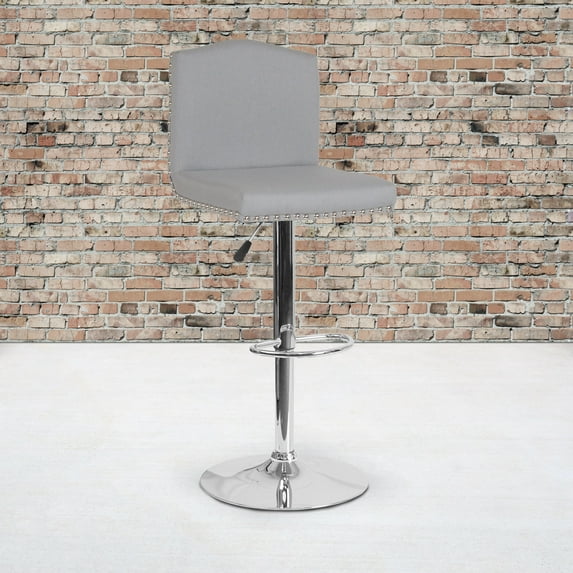 Flash Furniture Bellagio Contemporary Adjustable Height Barstool with Accent Nail Trim in Light Gray Fabric