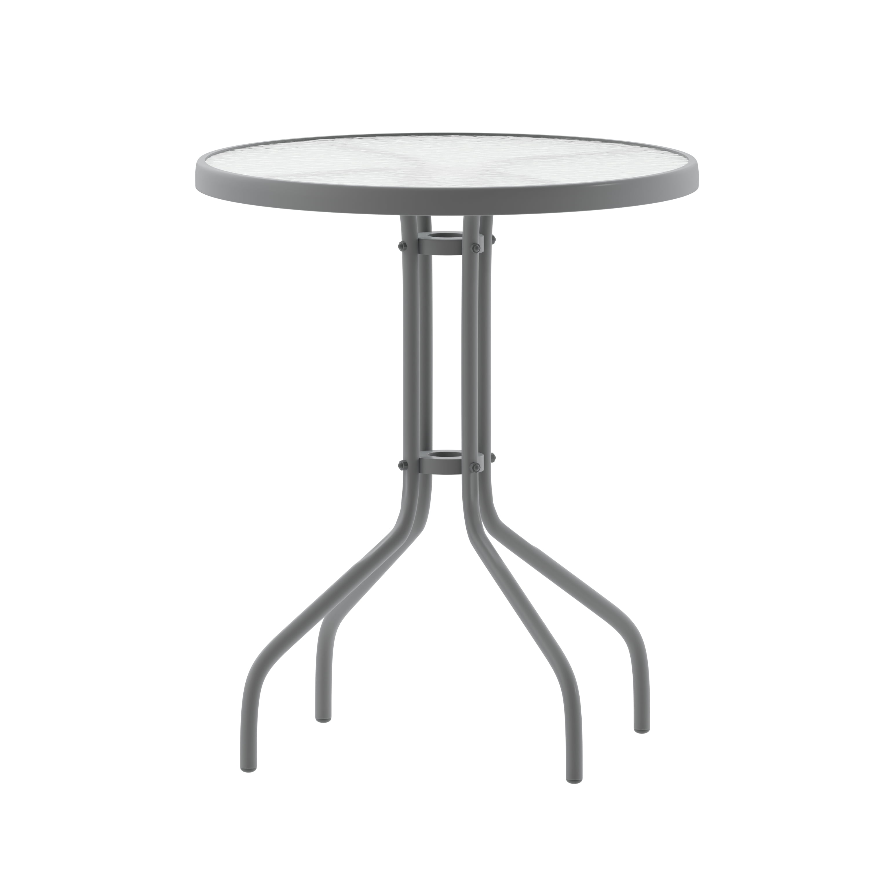 Bellamy 23.6'' Round Silver Metal Table with Tempered Glass Top