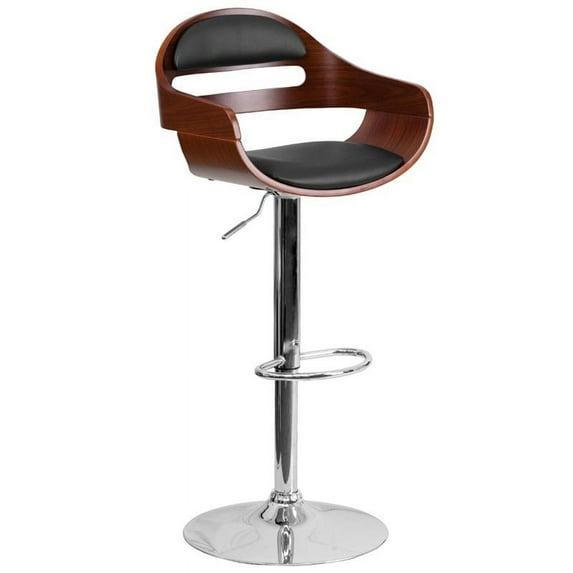Flash Furniture Bentwood Adjustable Height Barstool with Black Vinyl Seat and Cutout Padded Back, Multiple Colors