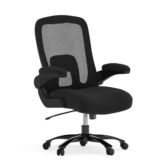 Flash Furniture Big & Tall Swivel Office and Gaming Chair with Lumbar and Back Support, Ergonomic Mesh Office Chair with Flip-Up Armrests and Adjustable Height, Black