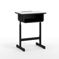 Flash Furniture Billie Open Front Adjustable Student Desk with Book Box and Bag Hooks, Black/Gray