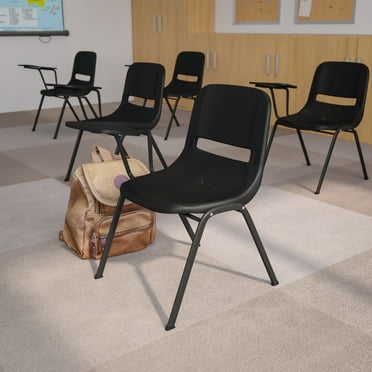 Flash Furniture Black Ergonomic Shell Chair with Right Handed Flip-Up Tablet Arm