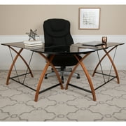 Flash Furniture Black Glass L-Shape Corner Computer Desk with Pull-Out Keyboard Tray