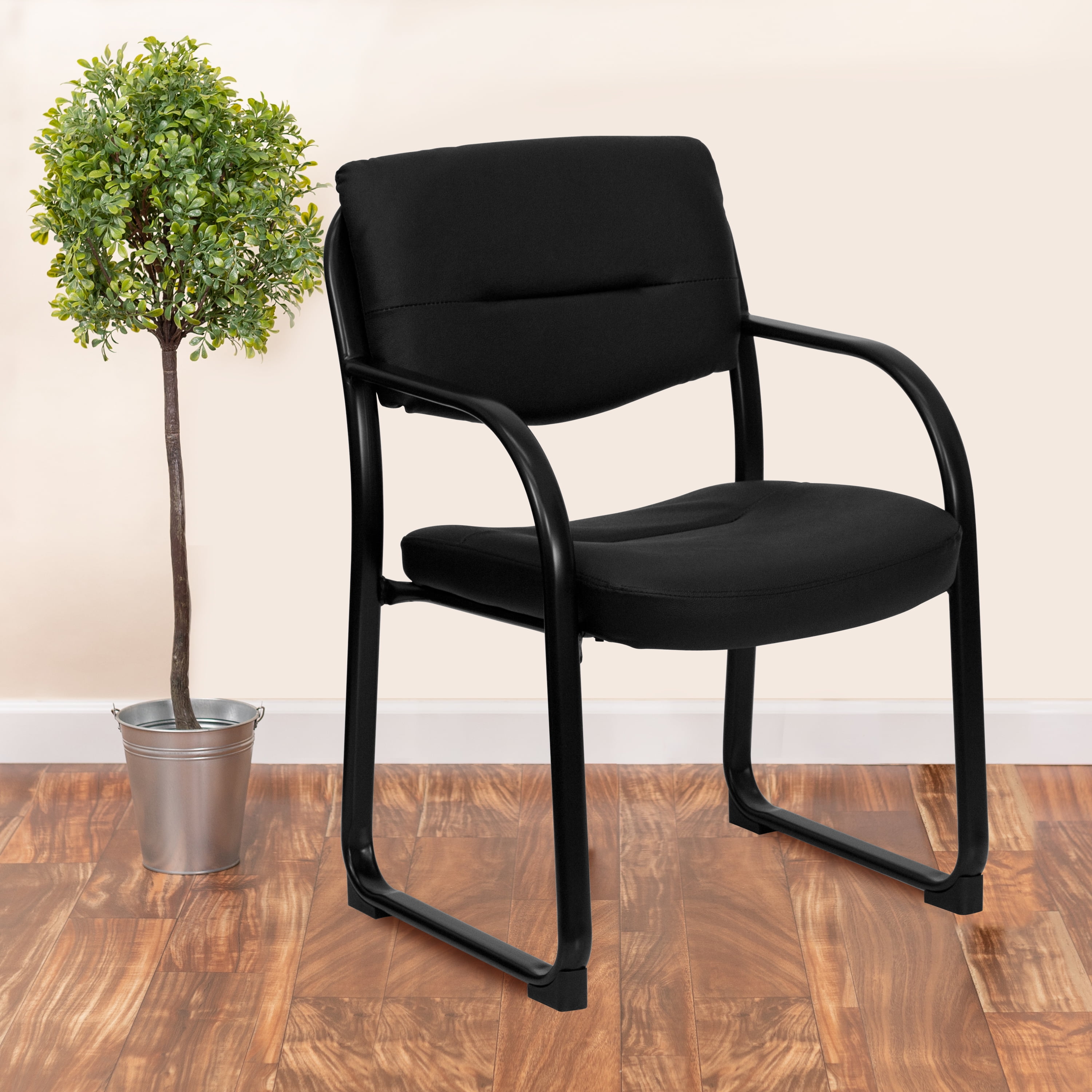 Flash Furniture Black LeatherSoft Executive Side Reception Chair with Sled  Base