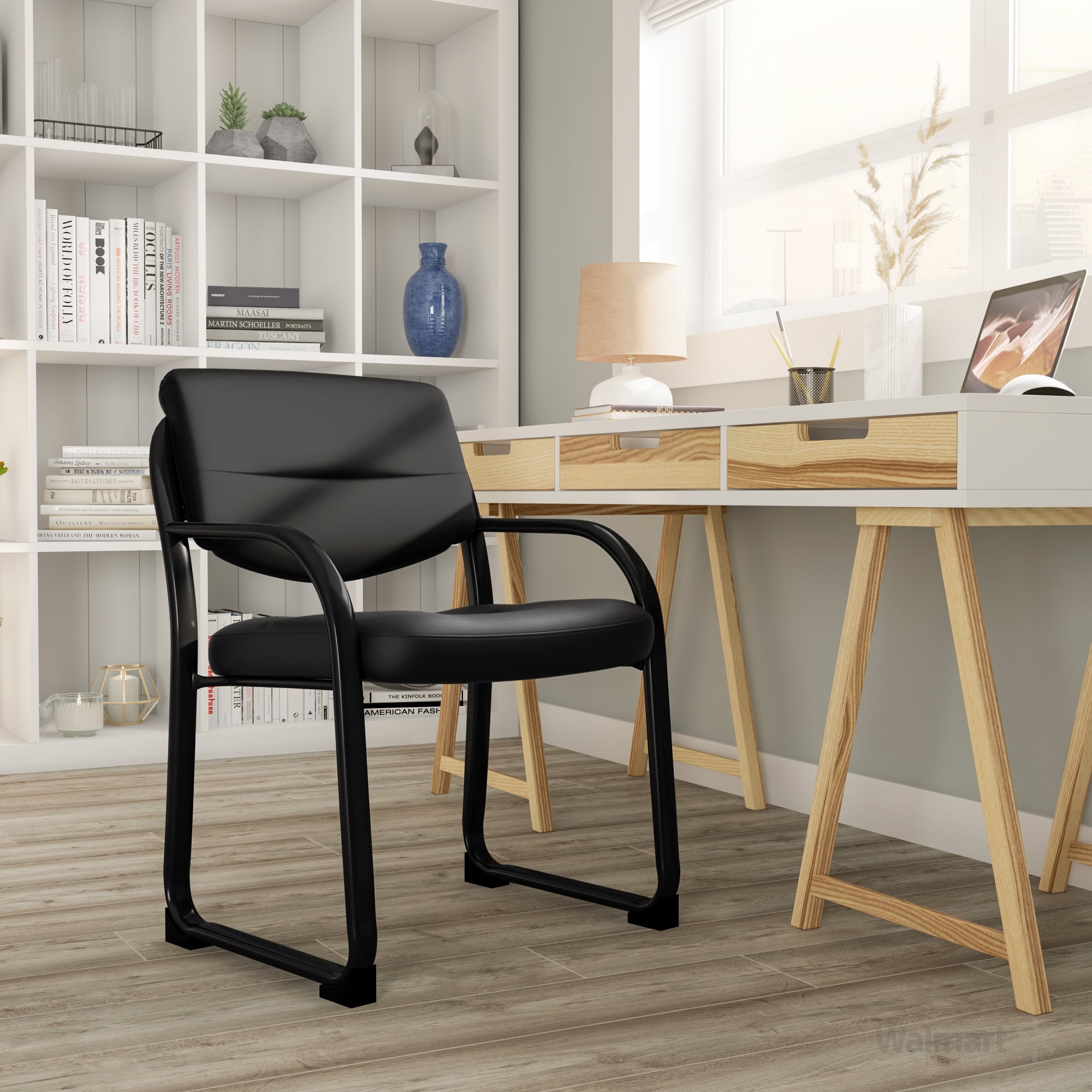 Contemporary Black LeatherSoft Executive Office Chair with Sled Base