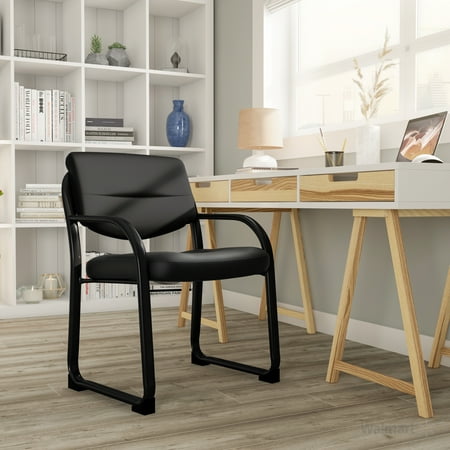 Flash Furniture - Donny  Contemporary Leather/Faux Leather Side Chair - Upholstered - Black