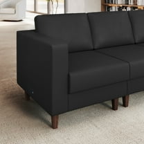 Flash Furniture Black LeatherSoft Left Arm Reception Chair, 2 AC Outlets/1 USB/1 USB-C Ports and Wooden Walnut Legs with Adjustable Floor Glides