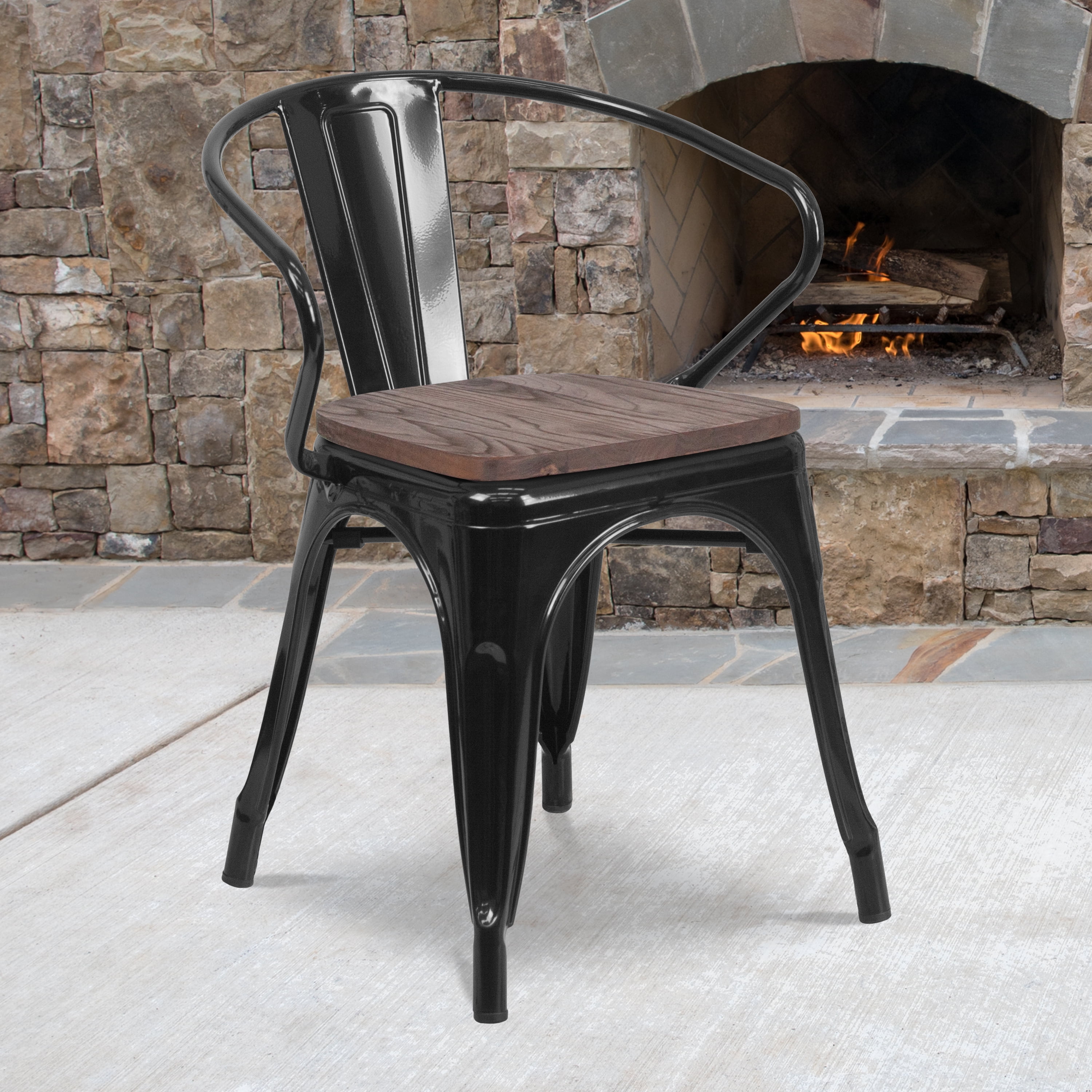 Metal chairs with wood seat hotsell