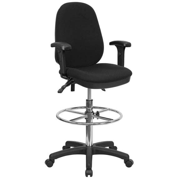 Flash Furniture Black Multifunction Ergonomic Drafting Chair with Adjustable Foot Ring and Adjustable Arms