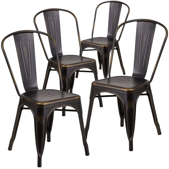 Flash Furniture Blake Commercial Grade 4 Pack Distressed Copper Metal Indoor-Outdoor Stackable Chair