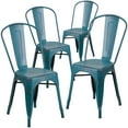 thumbnail image 1 of Flash Furniture Blake Commercial Grade 4 Pack Distressed Kelly Blue-Teal Metal Indoor-Outdoor Stackable Chair, 1 of 7