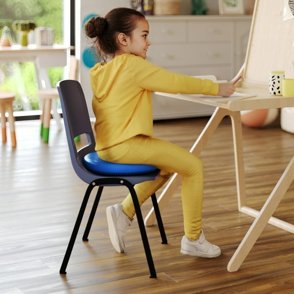 Flash Furniture Blue 13 Inch Round Inflatable Wobble Cushion with Dual Sided Grips for Sitting or Standing and Included Hand Pump