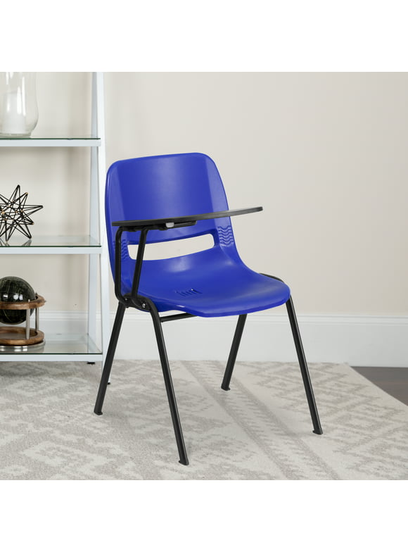 Flash Furniture Blue Ergonomic Shell Chair with Right Handed Flip-Up Tablet Arm