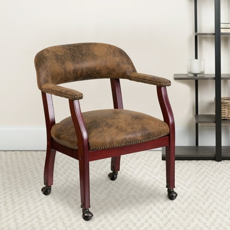Flash Furniture - Sarah  Traditional Fabric Side Chair - Upholstered - Bomber Jacket Brown Microfiber