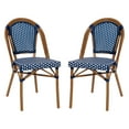 thumbnail image 1 of Flash Furniture Bordeaux Set of 2 Indoor/Outdoor Commercial Bistro Stacking Chairs, Navy/White PE Rattan Back and Seat, Bamboo Print Aluminum Frame in Natural, 1 of 13