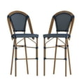 thumbnail image 1 of Flash Furniture Bordeaux Set of 2 Stackable Indoor/Outdoor Bistro 30" High Barstools, Commercial Grade, Navy/White and Bamboo Finish, 1 of 13