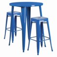 thumbnail image 1 of Flash Furniture Boyd Commercial Grade 30" Round Blue Metal Indoor-Outdoor Bar Table Set with 2 Square Seat Backless Stools, 1 of 2