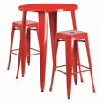 thumbnail image 1 of Flash Furniture Boyd Commercial Grade 30" Round Red Metal Indoor-Outdoor Bar Table Set with 2 Square Seat Backless Stools, 1 of 2