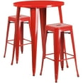 thumbnail image 1 of Flash Furniture Boyd Commercial Grade 30" Round Red Metal Indoor-Outdoor Bar Table Set with 2 Square Seat Backless Stools, 1 of 5