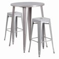 thumbnail image 1 of Flash Furniture Boyd Commercial Grade 30" Round Silver Metal Indoor-Outdoor Bar Table Set with 2 Square Seat Backless Stools, 1 of 2