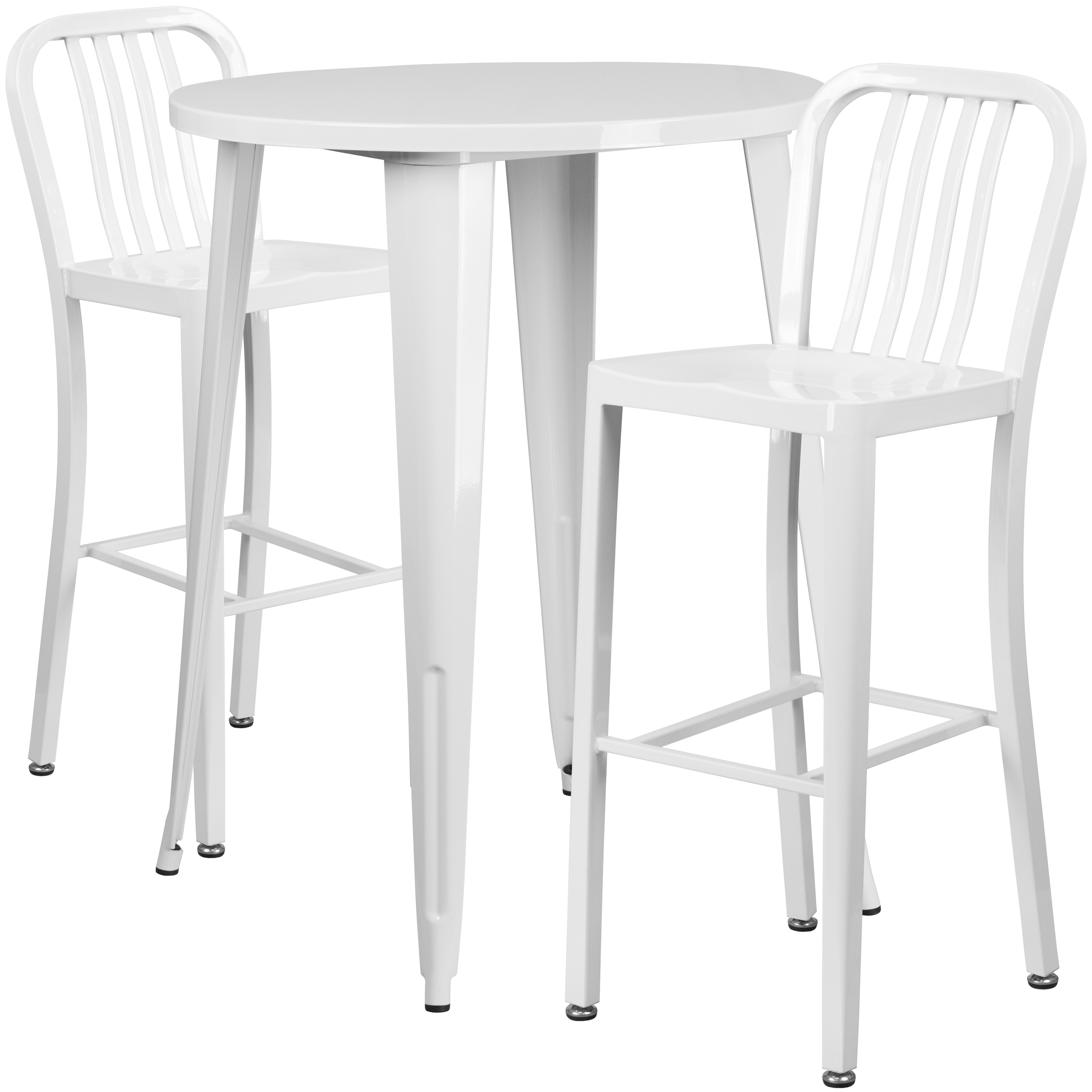 Flash Furniture Brad Commercial Grade 30" Round White Metal Indoor-Outdoor Bar Table Set with 2 Vertical Slat Back Stools - image 1 of 5