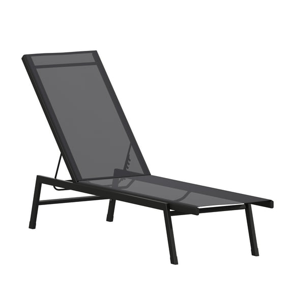 Flash Furniture Brazos Adjustable Chaise Lounge Chair, Outdoor Five-Position Recliner, All Weather, Black/Black