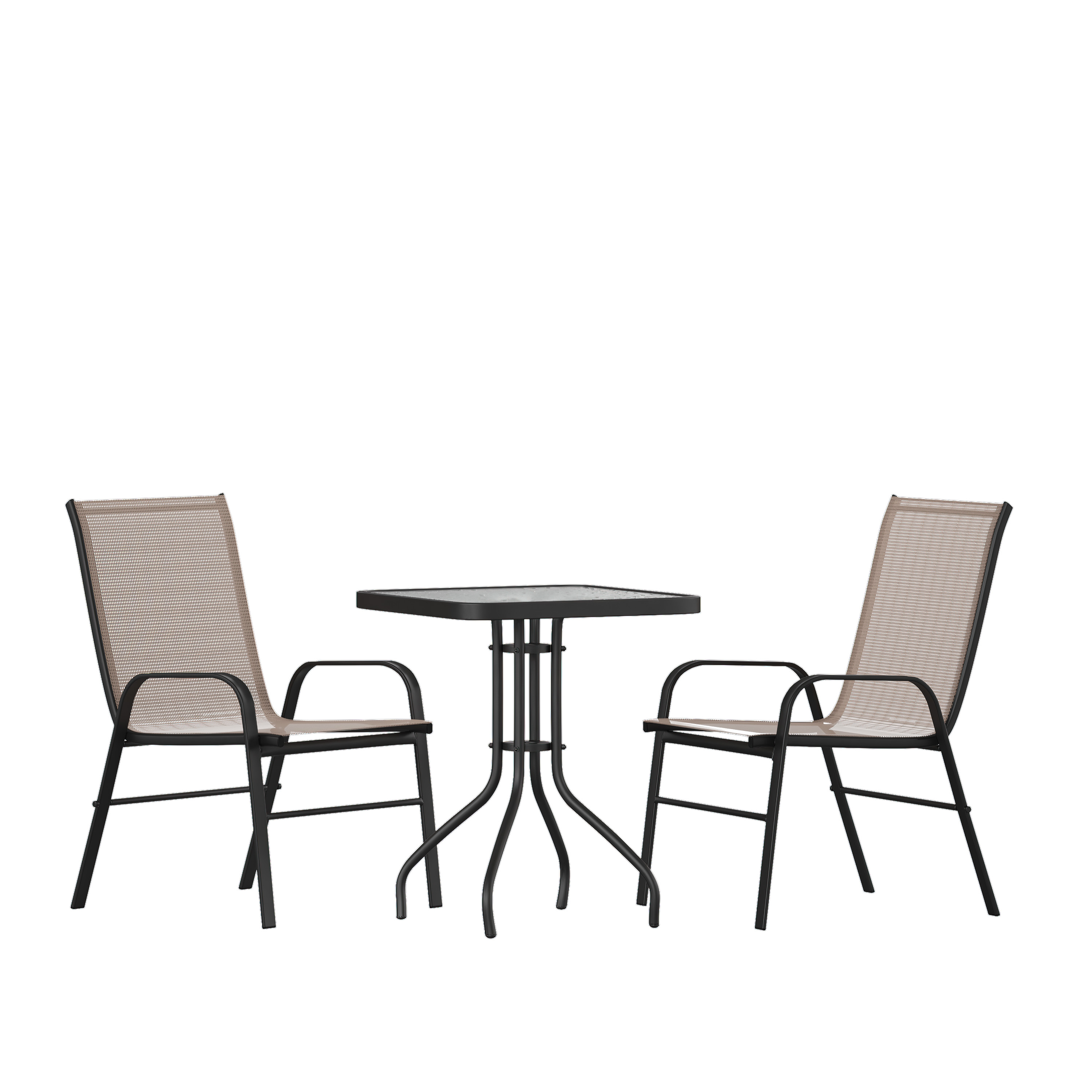 Flash Furniture Brazos Series 3-Piece Steel Glass Patio Table and Chair Set, Brown - image 1 of 11