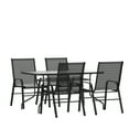 thumbnail image 1 of Flash Furniture Brazos Series 5-Piece Outdoor Rippled Glass Patio Table Set with 4 Chairs, Black, 1 of 12