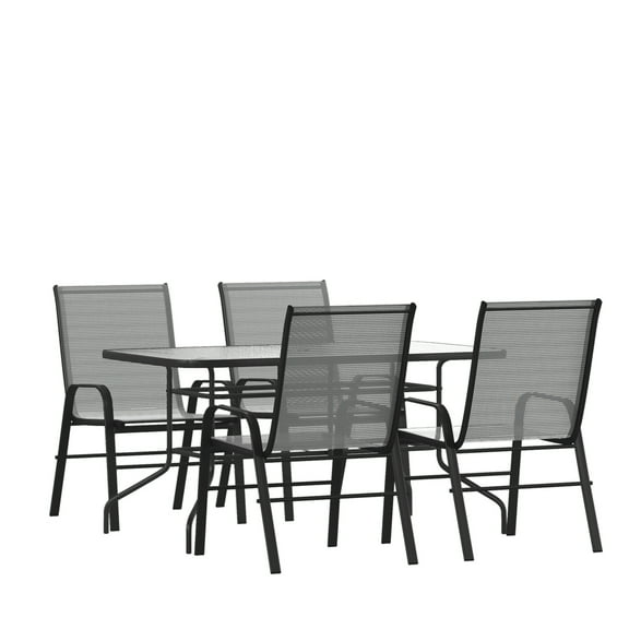 Flash Furniture Brazos Series 5-Piece Outdoor Rippled Glass Patio Table Set with 4 Chairs, Gray