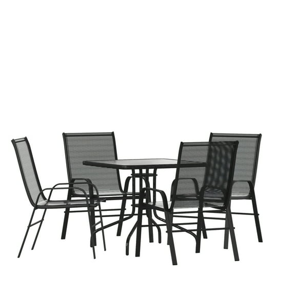 Flash Furniture Brazos Series 5-Piece Steel Glass Patio Table and Chair Set, Black