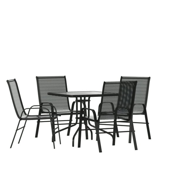 Flash Furniture Brazos Series 5-Piece Steel Glass Patio Table and Chair Set, Black