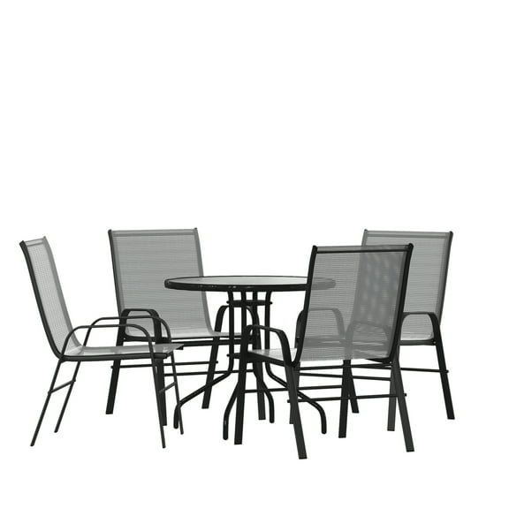 Flash Furniture Brazos Series 5-Piece Steel Glass Patio Table and Chair Set, Gray
