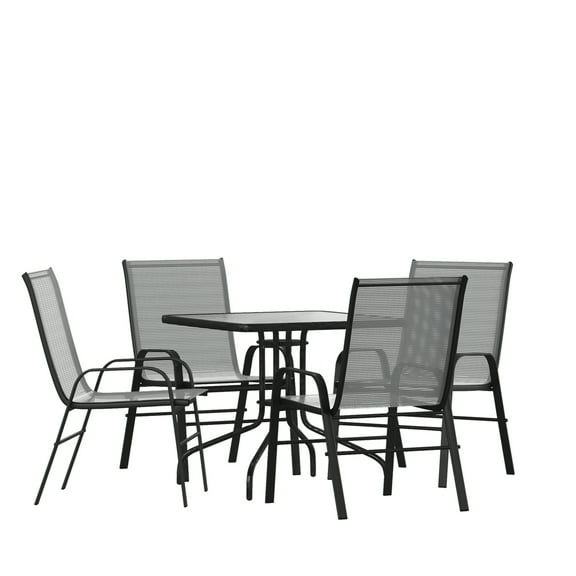Flash Furniture Brazos Series 5-Piece Steel Glass Patio Table and Chair Set, Gray