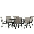 thumbnail image 1 of Flash Furniture Brazos Series 7-Piece Outdoor Rippled Glass Patio Table Set with 6 Chairs, Brown, 1 of 12