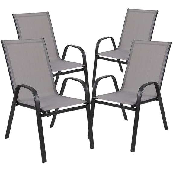 Flash Furniture Brazos Series Outdoor Flex Comfort Stackable Patio Chairs, Set of 4, Gray