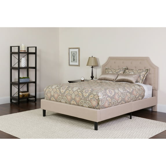 Flash Furniture Brighton Full Size Tufted Upholstered Platform Bed in Beige Fabric