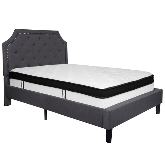 Flash Furniture Brighton Full Size Tufted Upholstered Platform Bed in Dark Gray Fabric with Memory Foam Mattress