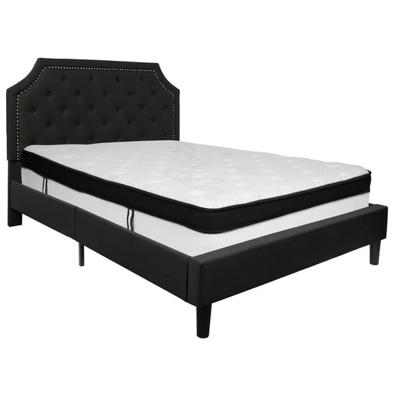 Flash Furniture Brighton Queen Size Tufted Upholstered Platform Bed in Black Fabric with Memory Foam Mattress
