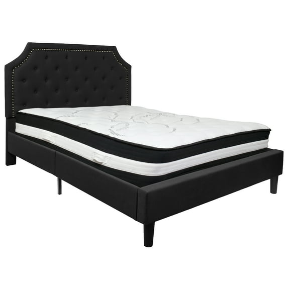 Flash Furniture Brighton Queen Size Tufted Upholstered Platform Bed in Black Fabric with Pocket Spring Mattress