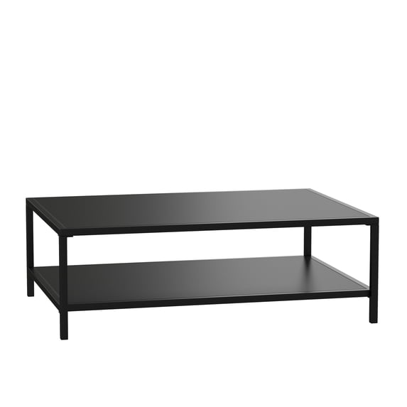 Flash Furniture Brock Outdoor 2 Tier Patio Coffee Table Commercial Grade Black Coffee Table for Deck, Porch, or Poolside-Steel Square Leg Frame