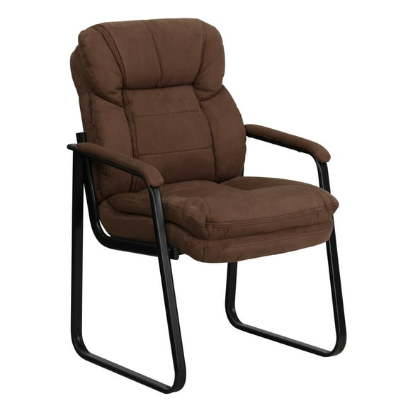 Flash Furniture Brown Microfiber Executive Side Reception Chair with Lumbar Support and Sled Base