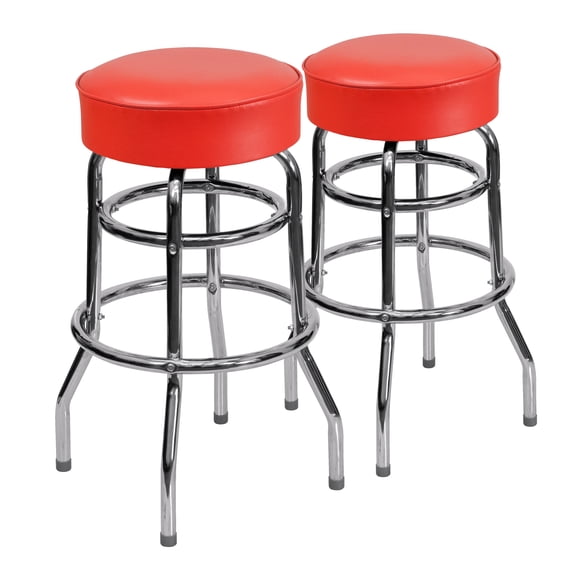 Flash Furniture Bruno 2 Pack Double Ring Chrome Barstool with Red Seat