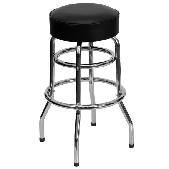 Flash Furniture Bruno Double Ring Chrome Barstool with Black Seat