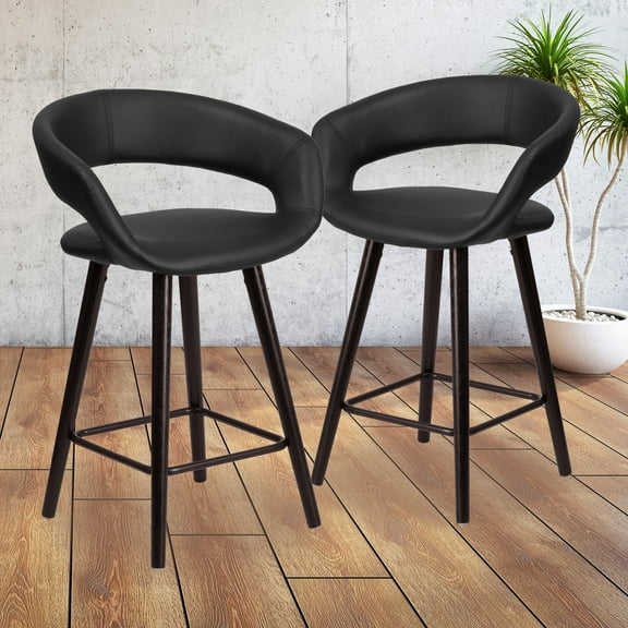 Flash Furniture Brynn Vinyl Counter Stool, Black, Set of 2